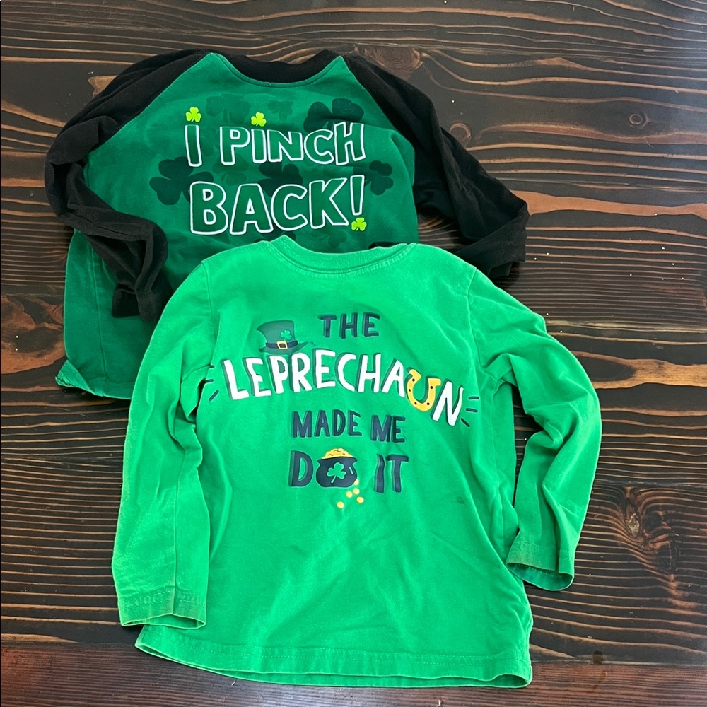 Carter's Green Long Sleeve St. Patrick's Day Tees with Black Sleeves